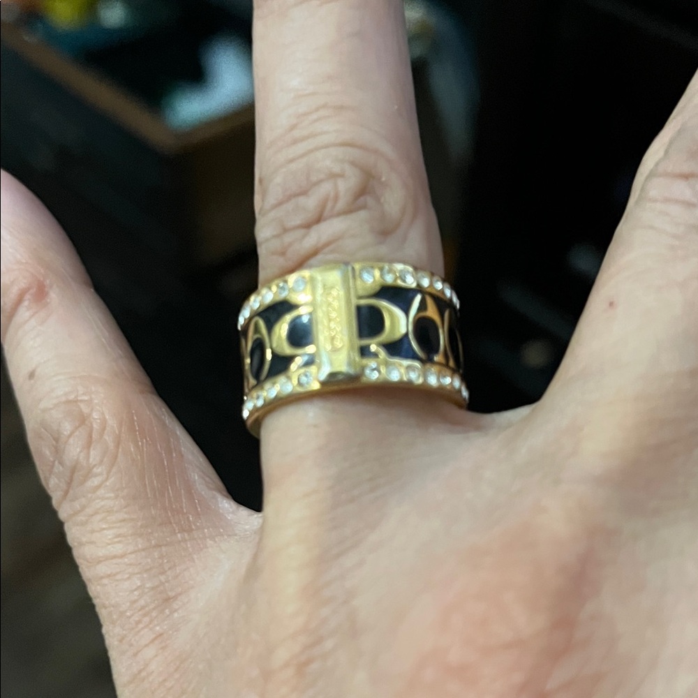 Gold and Black Enamel Ring COACH